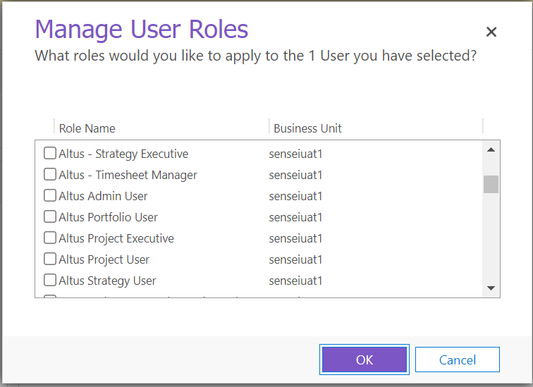 Image shows manage user roles dialog
