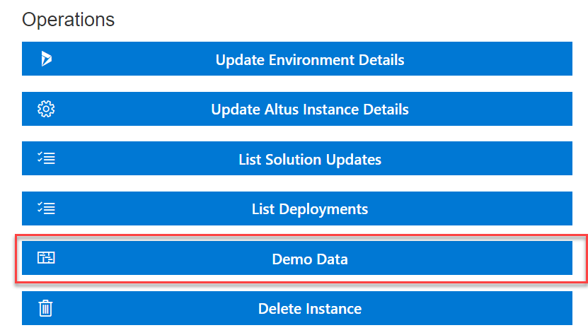 Image shows the Altus demo data loader menu