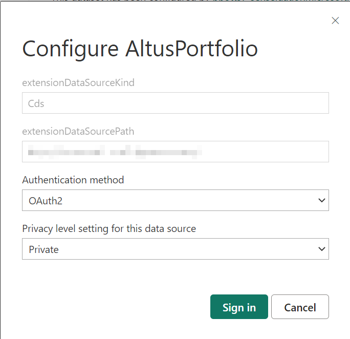 Image shows the configure Altus settings modal