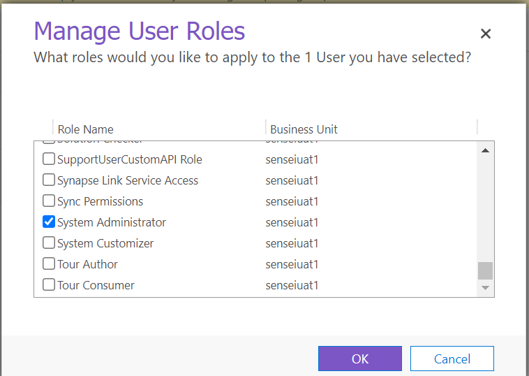 Image shows the Dynamics system admin