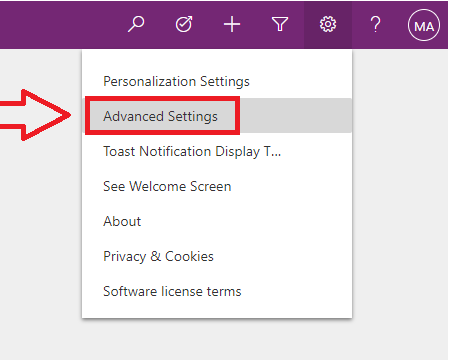 Image shows the location of the advanced settings button