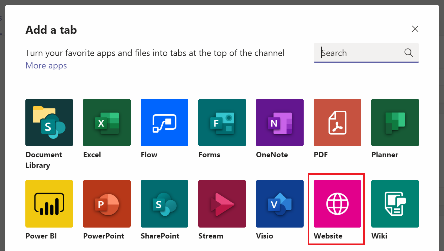 Image shows the website app highlighted