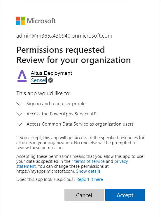 Image shows the consent deployment