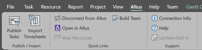 Altus for Microsoft Project toolbar example