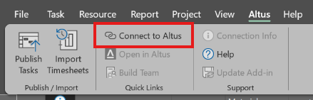 This screen displays the Link to Altus button on the Altus Toolbar