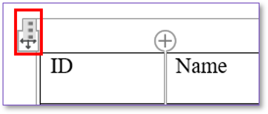 The Word document showing the content control for our inserted table.