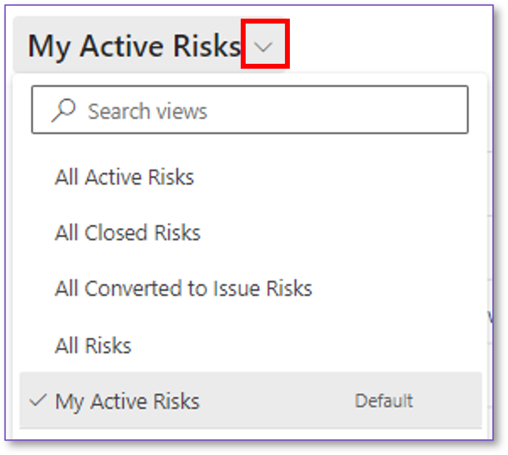 This shows the My Active Risks drop-down menu.