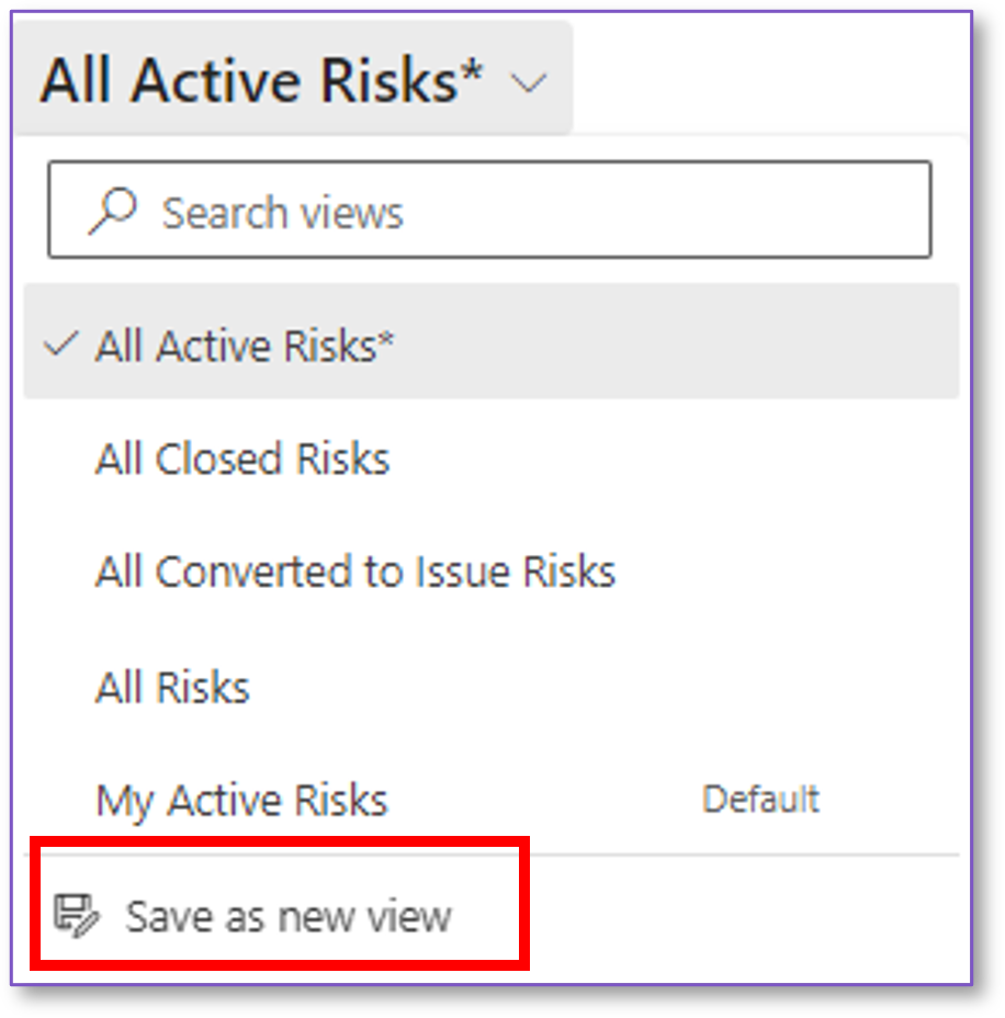 This shows the views list with the Save as new view button highlighted.