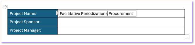 The Word document showing the inserted Project Name field.